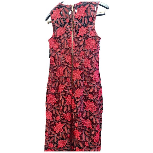 Calvin Klein Two-Tone Lace Sheath Dress - Size 6 | NWT Rosewood Red Midi - Picture 7 of 14